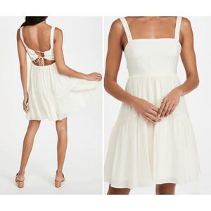 WAYF Tie Back Tiered Mini Dress in Cream Size Large, MSRP $138